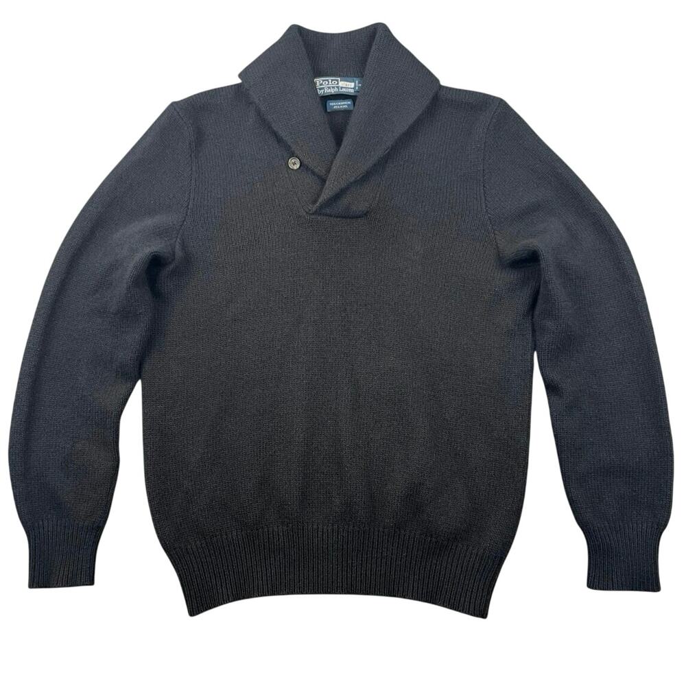 Polo Ralph Lauren Cashmere Wool Shawl Collar Sweater Black Button Pullover S